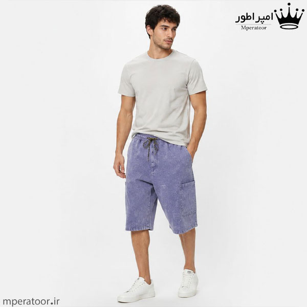 شلوارک نخی مردانه سنگشور شده کد sh2 آبی کاربنی