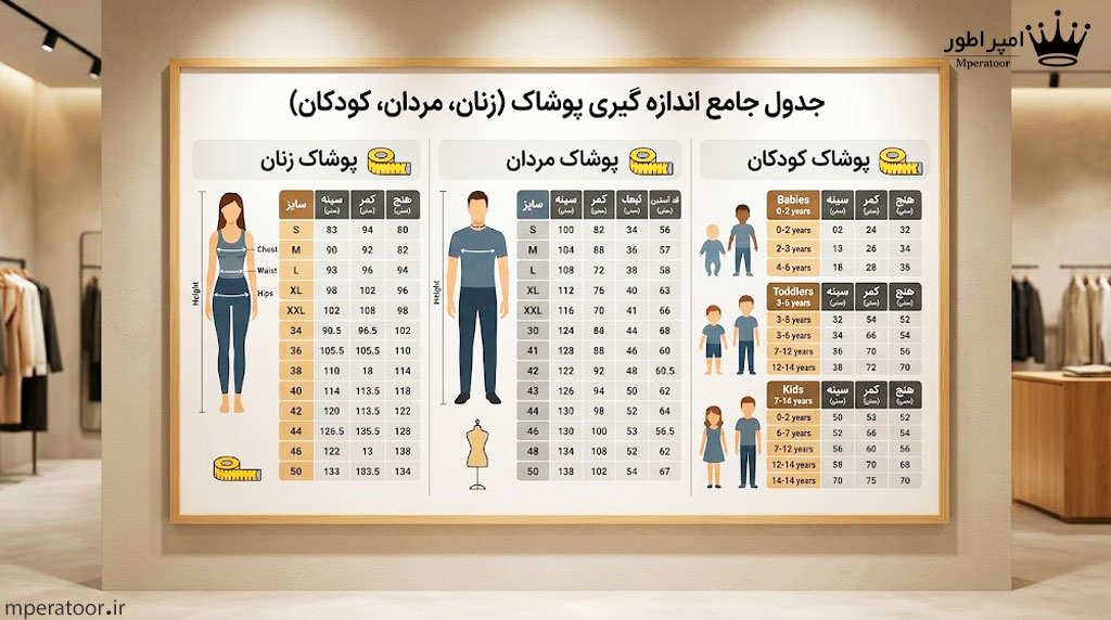 سایز بندی پوشاک زنانه، مردانه و بچه‌گانه (با جدول اندازه‌گیری)