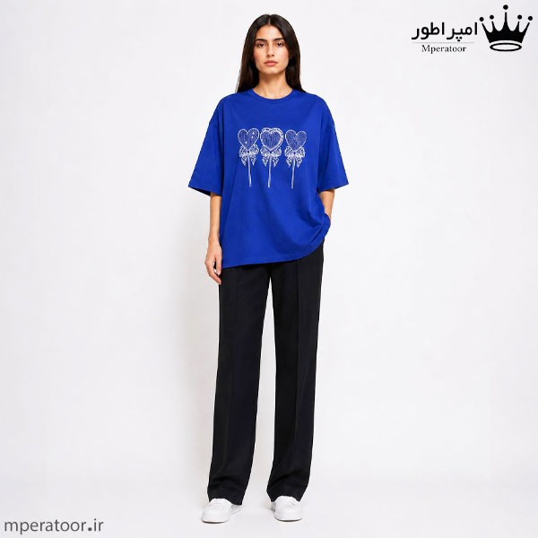 لانگ زنانه پارچه پنبه سوپر چاپ زول نگین رزین طرح قلب آبی کاربنی