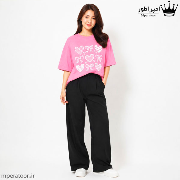 تیشرت لانگ زنانه طرح قلب کد st8 رنگ صورتی سرخابی