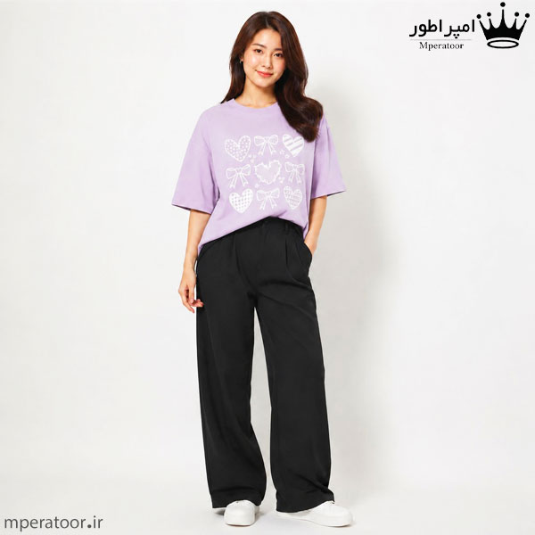 تیشرت لانگ زنانه طرح قلب کد st8 رنگ یاسی روشن