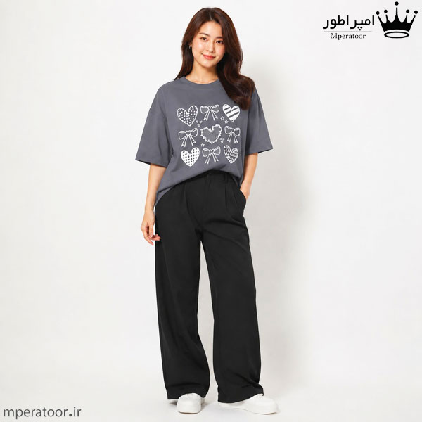 تیشرت لانگ زنانه طرح قلب کد st8 رنگ طوسی