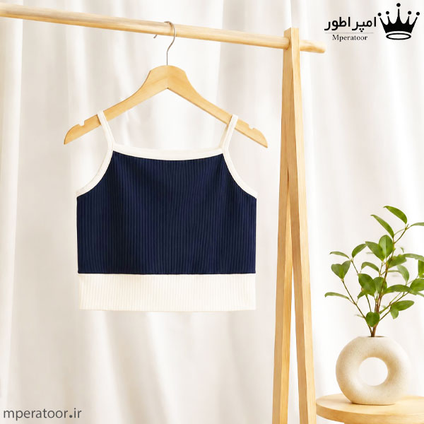 کراپ تاپ بندی زنانه کد tb2 جنس پنبه فانریپ رنگ سرمه ایی