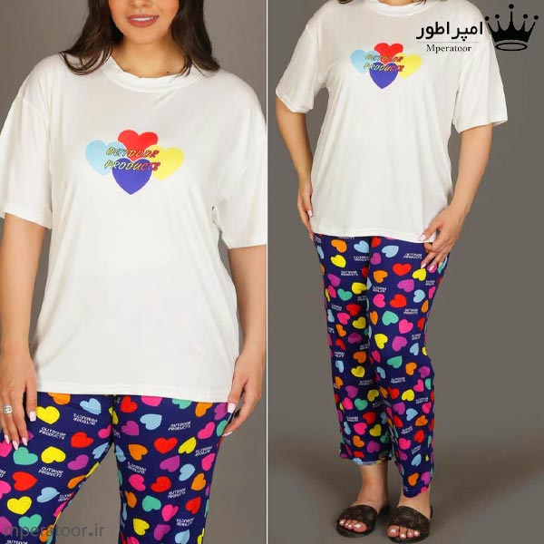 تیشرت و شلوار زنانه کد 004 طرح قلب