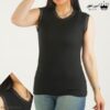 تاپ زنانه یقه و آستین حلقه گیپور رنگ مشکی