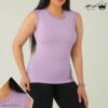تاپ زنانه یقه و آستین حلقه گیپور رنگ یاسی روشن