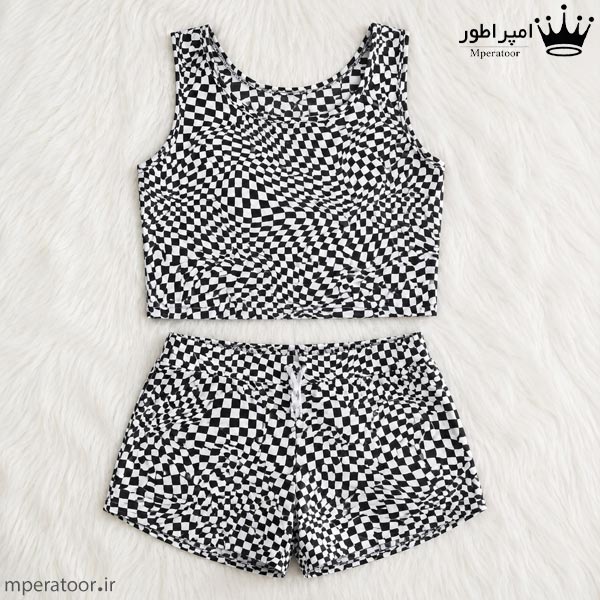 ست تاپ و شورتک زنانه شطرنجی