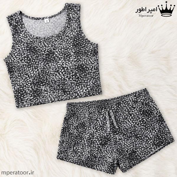 ست تاپ و شورتک زنانه مشکی نقطه ای