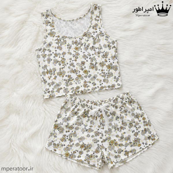 ست تاپ و شورتک زنانه سفید گلدار
