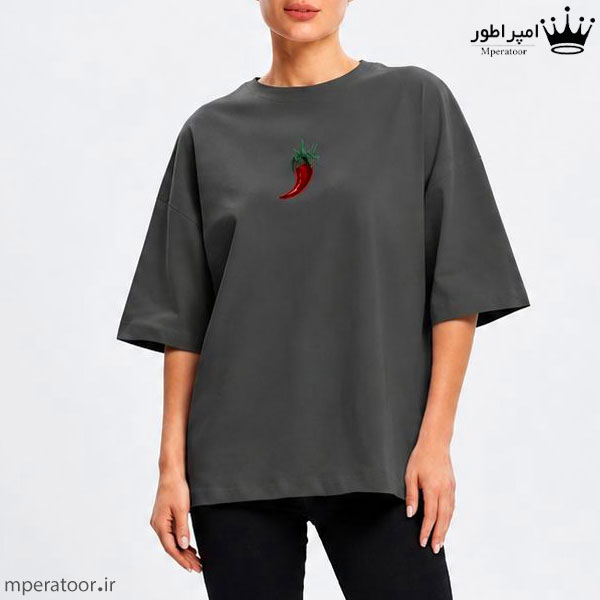 تیشرت باکسی طرح فلفل قرمز جنس پنبه ماکان نوک مدادی