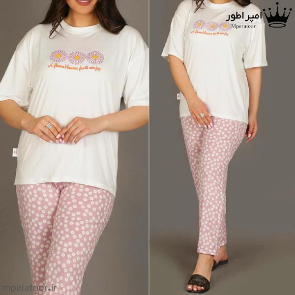 تیشرت و شلوار زنانه کد 004 طرح بابونه