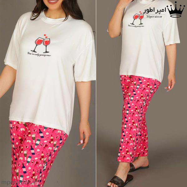 تیشرت و شلوار زنانه کد 004 طرح نوشیدنی