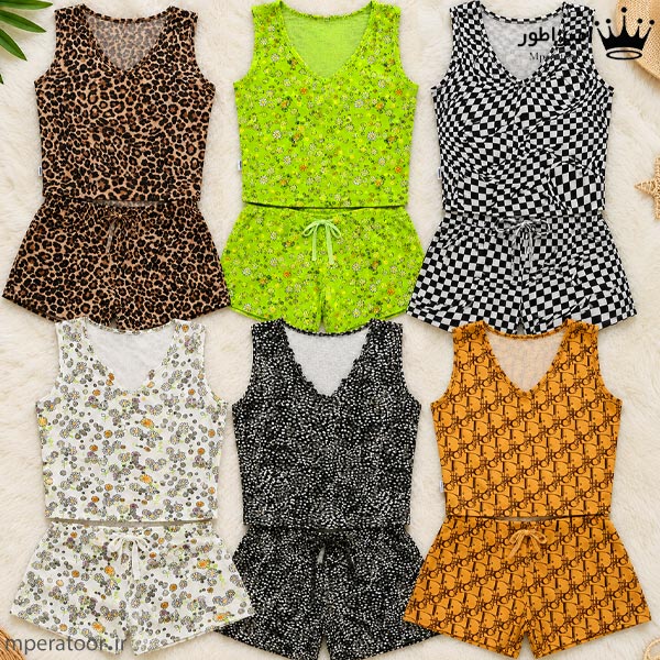 ست تاپ یقه هفت و شورتک زنانه در 6 طرح و رنگ